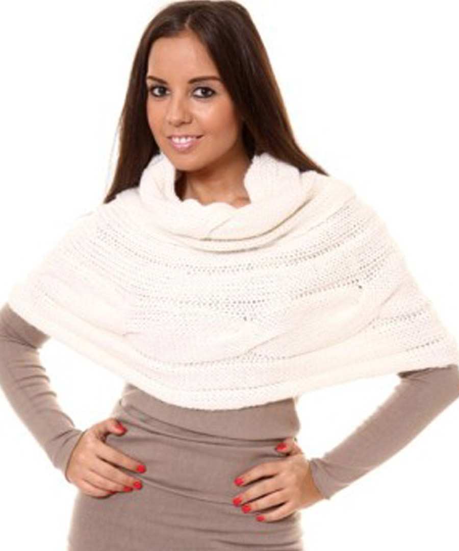 Simply Seven Short Cable Knit Poncho in White, Designer Misc Sale, Outlet , S...